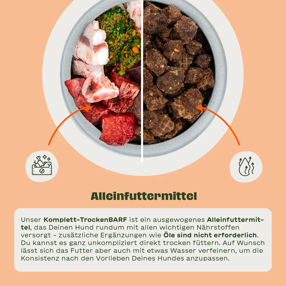 Komplett-Trocken BARF Rind für Hunde